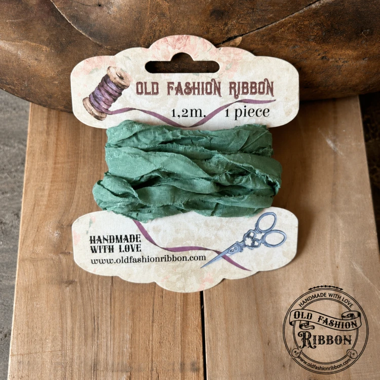 Old Fashion on a Bobbin – Sage | Vintage Crinkled Ribbon for Scrapbooking &amp; Gift Wrapping